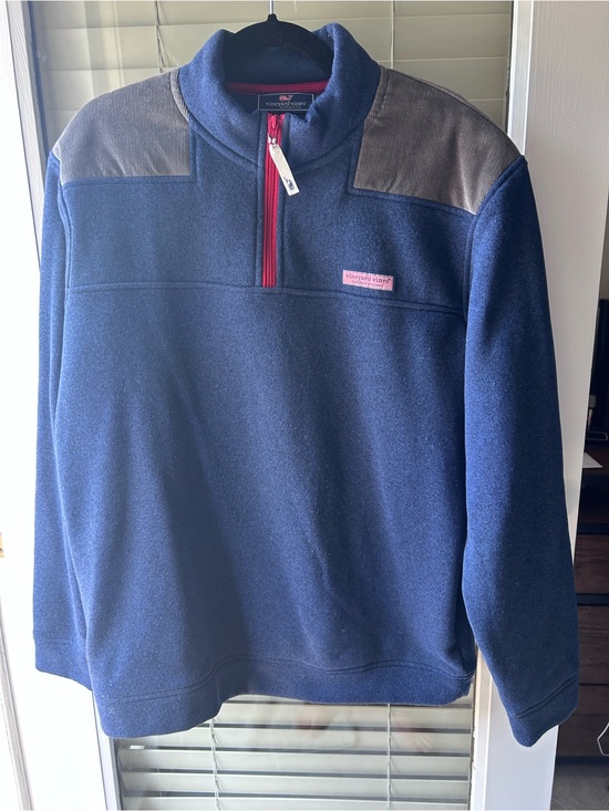 Vineyard Vines Other - Vineyard Vines Blue Heather Shep BrownCorduroy Shoulder Fleece Pullover. Men’s L